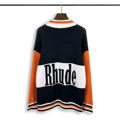 RHUDE knit sweater Motorsport Inspired Striped Cuff Letter Jacquard Knit Top