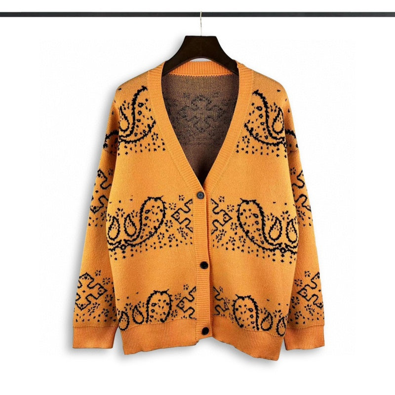 Casablanca knitted cardigan Vintage Cashew Pattern Button Front Knit Jacket
