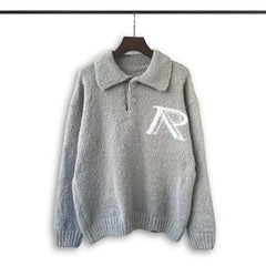 RHUDE knit sweater Preppy Polo‑Neck Distressed‑Sketch Monogram Chest‑Accent Knit Top