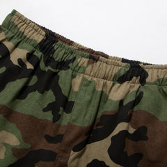 Gallery Dept Denim Shorts Green Camouflage Shorts with Letter Logo Print – Pure Cotton Casual Summer Loose-Fit Knee-Length Shorts