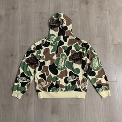 Roughplay Hoodie CAMO CREAM Distressed Rhinestone Camo Cardigan
