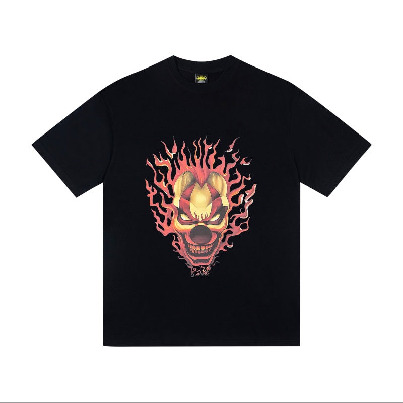 CORTEIZ T-shirt Y2K Flaming Evil Clown Skull Graphic Printed Oversized Tee