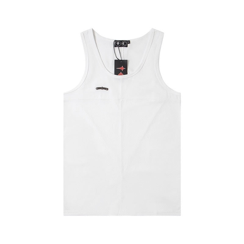 CORTEIZ T-shirt Y2K Fitted Ribbed Cotton Metal Badge Panel Sleeveless Vest