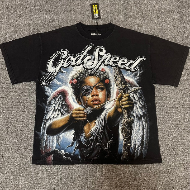 Godspeed T Shirts 100% pure cotton 260g fabric Streetwear fashion Rhinestone