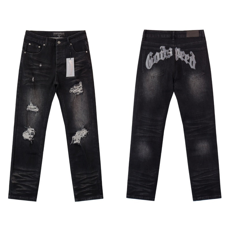 GODSPEED Jeans Denim Godspeed Arch Graphic Oversized Distressed Straight Pants