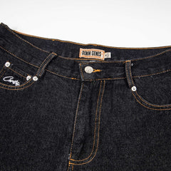 CORTEIZ Denim shorts Y2K Raw Denim Contrast Stitching Big Monogram Printed Loose Fit Shorts
