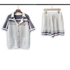 Casablanca knitted short-sleeved sweater Preppy Button‑Up Knit Co‑ord Set