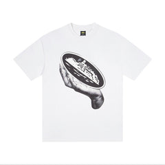 CORTEIZ T-shirt Y2K Hand Holding Island Crest Back Hand Sign Photo Printed Oversized White Tee