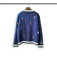 Casablanca knit sweater Navy Embroidered V-Neck Knit Cardigan