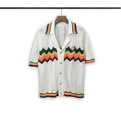 Casablanca knitted short-sleeved sweater Crochet‑Knit Chevron‑Trim Two‑Piece Co‑ord Set