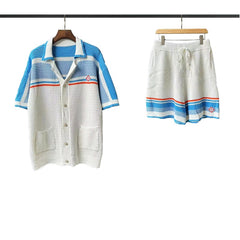 Casablanca knitted short-sleeved sweater Soft Fleece Horizontal‑Stripe Casual Outer Layer