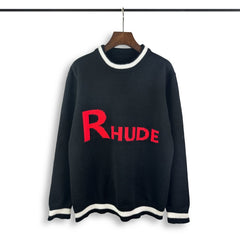 RHUDE knit sweater Bold Red Letter Contrast Trim Crewneck Knit Pullover