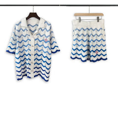 Casablanca knitted short-sleeved sweater Ocean‑Wave Print Knit