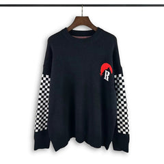 Casablanca knit sweater Checkerboard Spliced Sleeve Graphic Crewneck Knit Sweater