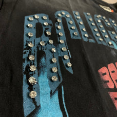 Roughplay T Shirts White Ink Direct-to-Garment Print "Gas Mask" Rhinestone-Embellished Washed & Distressed Short-Sleeve Tee