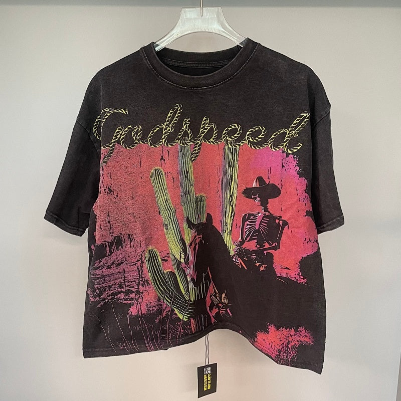 Godspeed T Shirts Faded Desert Cowboy Skeleton Scene