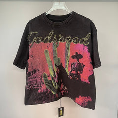 Godspeed T Shirts Faded Desert Cowboy Skeleton Scene