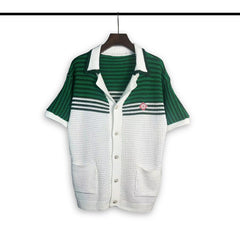 Casablanca knitted short-sleeved sweater Contrast Green‑White Stripe Knit Set Chest Badge