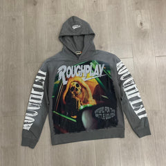 Roughplay Hoodie "In Car" Western-style streetwear: Pure cotton, washed and distressed finish with rhinestone embellishment