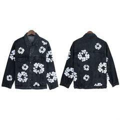 DENIM TEARS Denim Jacket Denim All-Over Flower Wreath Graphic Oversized Button Up