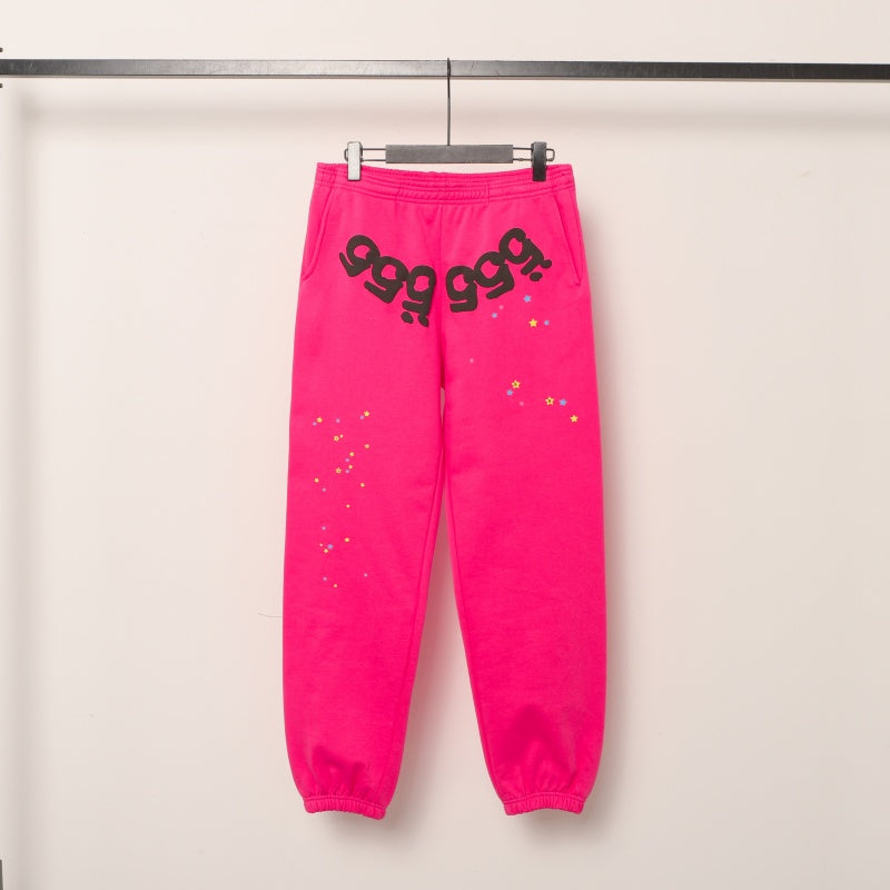 Sp5der Sweatpants Magenta with black lettering