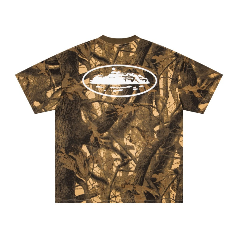 CORTEIZ T-shirt Y2K Heavyweight Real Tree Woodland Camo Oval Printed Oversized Streetwear Tee