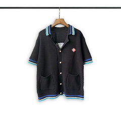 Casablanca knitted short-sleeved sweater Contrast Trim Button‑Up Knit Cardigan & Short Set