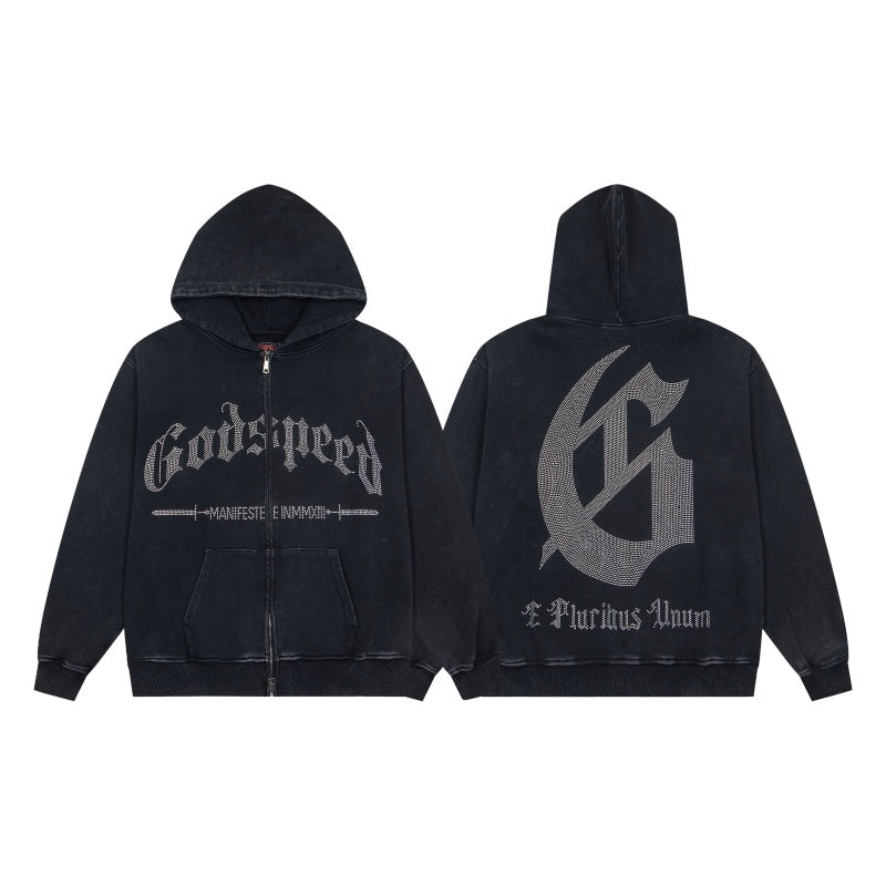 Godspeed Hoodie High-quality Rhinestone-embellished cardigan trendy pure cotton jacket for spring and autumn