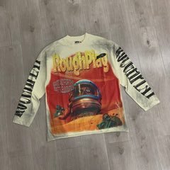Roughplay Long sleeved shirt In Space 2026ss Western-style trendy streetwear featuring rhinestone and direct-to-garment printing.