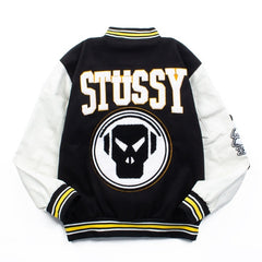 American-style baseball jacket Niche Streetwear STU Black & White Collaboration Embroidered Unisex Piece (Spring/Autumn/Winter)