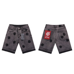 GODSPEED Denim shorts Denim All-Over Gothic Flower Graphic Oversized Streetwear Shorts