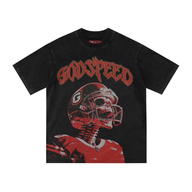 Godspeed T Shirts Red Toned Biker Skull Vintage Print