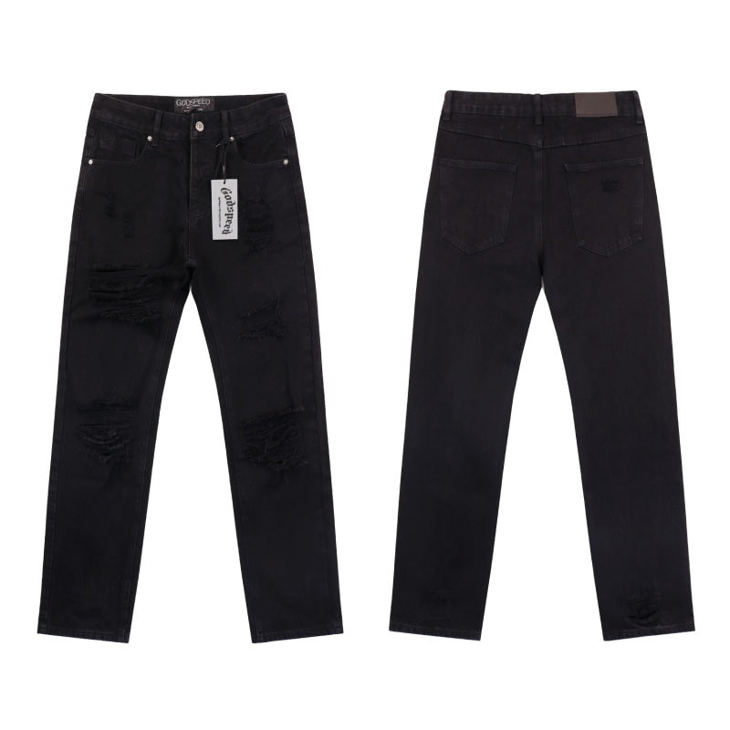 GODSPEED Jeans Denim Multi-Ripped Grunge Graphic Oversized Straight Pants