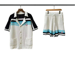 Casablanca knitted short-sleeved sweater Color Block Knit Top & Shorts Outfit