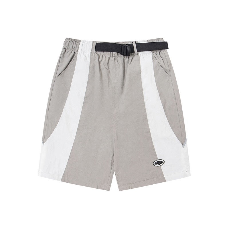 CORTEIZ Shorts Techwear Colorblock Shorts Belted Casual Loose Fit Knee Length Shorts Y2K Outdoor Streetwear Shorts