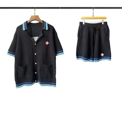 Casablanca knitted short-sleeved sweater Contrast Trim Button‑Up Knit Cardigan & Short Set