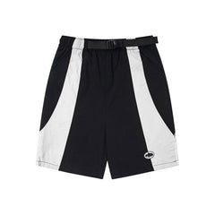 CORTEIZ Shorts Techwear Colorblock Shorts Belted Casual Loose Fit Knee Length Shorts Y2K Outdoor Streetwear Shorts