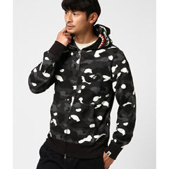Bathing Shark print Hoodie Black and White Luminous Shark Coat Looped Fabric Hooded Shark Sweater Shark Embroidered Hoodie