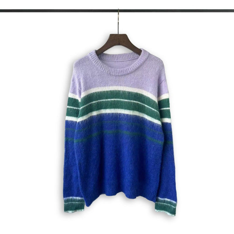 RHUDE knit sweater Heather‑Blend Multi‑Hue Gradient Horizontal‑Band Casual Knitwear