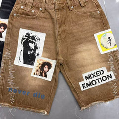 Mixed Emotion denim shorts High-quality streetwear made from pure cotton