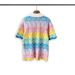 Casablanca knitted short-sleeved sweater Vibrant Zig‑Zag Pattern Knit Casual Suit