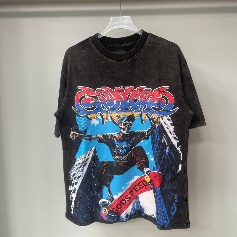 Godspeed T Shirts Skeleton Skateboard Street Vintage Graphic