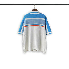 Casablanca knitted short-sleeved sweater Soft Fleece Horizontal‑Stripe Casual Outer Layer