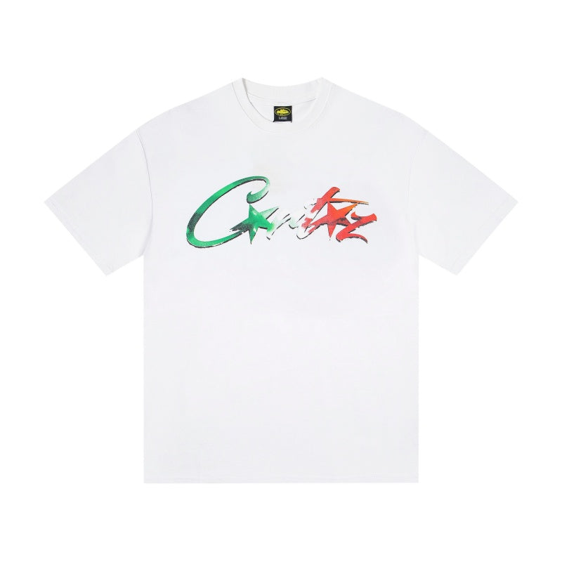 CORTEIZ T-shirt Y2K Heavyweight Green Red Script Printed Oversized Streetwear T-Shirt