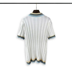 Casablanca knitted short-sleeved sweater Striped‑Binding Collar Ribbed Knit Polo