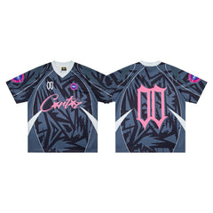 CORTEIZ T-shirt Y2K Blokecore Mesh Pink Script Signature & Gothic 00 Printed Oversized Soccer Jersey