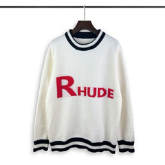 RHUDE knit sweater Bold Red Letter Contrast Trim Crewneck Knit Pullover