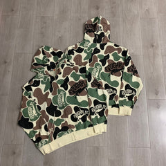 Roughplay Hoodie CAMO CREAM Distressed Rhinestone Camo Cardigan