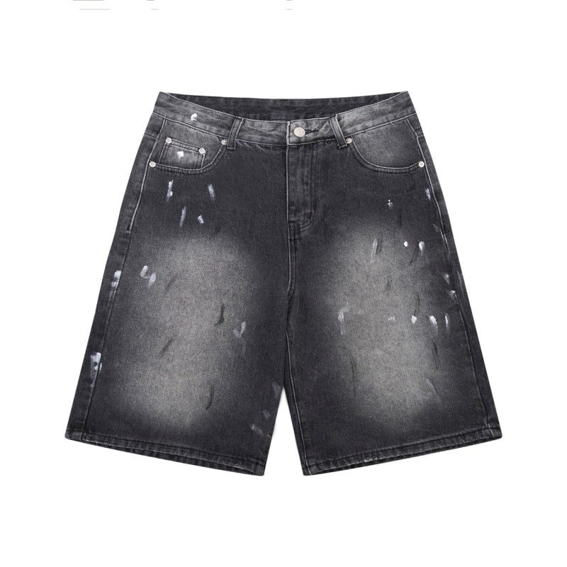 Gallery Dept Denim Shorts Distressed-style cropped denim shorts featuring hand-painted splatter and paint-drip effects; a vintage, worn-in look with a loose, American-casual fit.