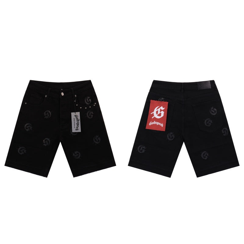 GODSPEED Denim shorts Denim All-Over Gothic Flower Graphic Oversized Streetwear Shorts